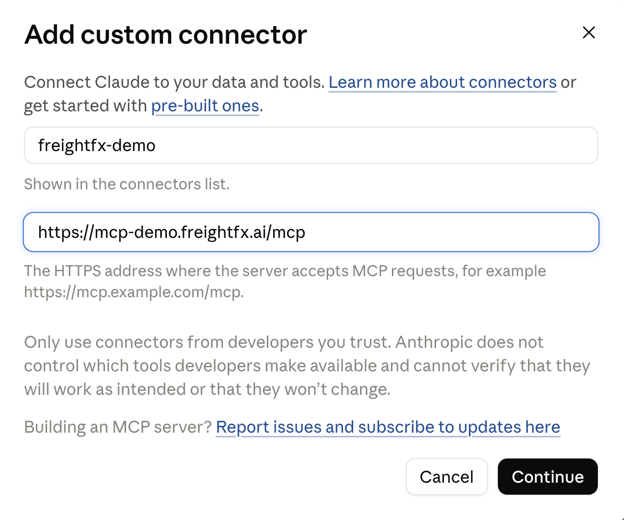 Adding the FreightFx connector and entering credentials